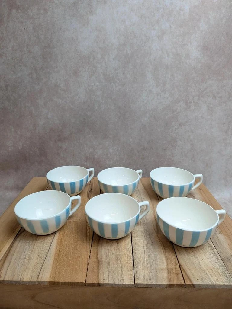 Lot de 6 xícaras Terre de Fer Digoin França listras azuis vintage – photo 2